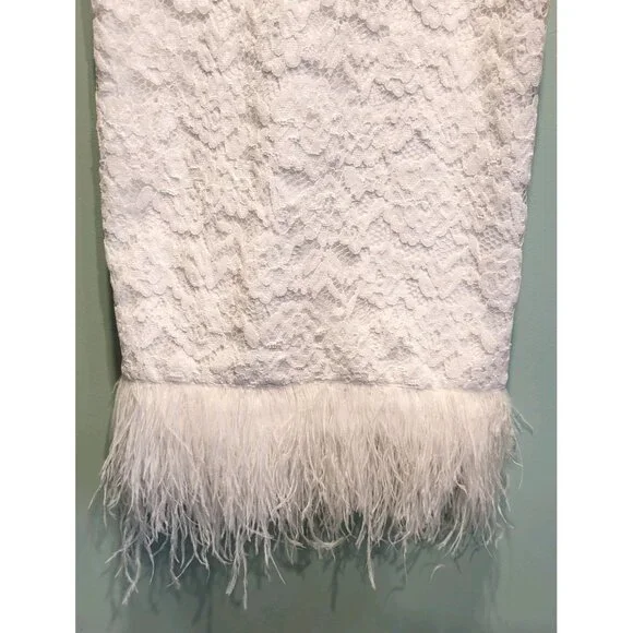 Likely Mari White Midi Dress Sz 4 Sleeveless Lace Feathers Empire Waist - Picture 4 of 9